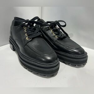 SCHUTZ Black Leather Oxfords w/ Gold Eyelets